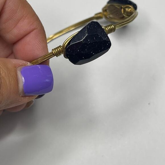 BOURBON & BOWETIES BOWTIES gold tone bracelet bangle deep midnight blue stones - Picture 2 of 10